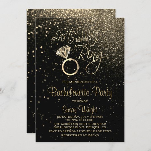 リングや輪バチェロレッテの前の最後の発生 – 金ゴールド 招待状 (正面/裏面)