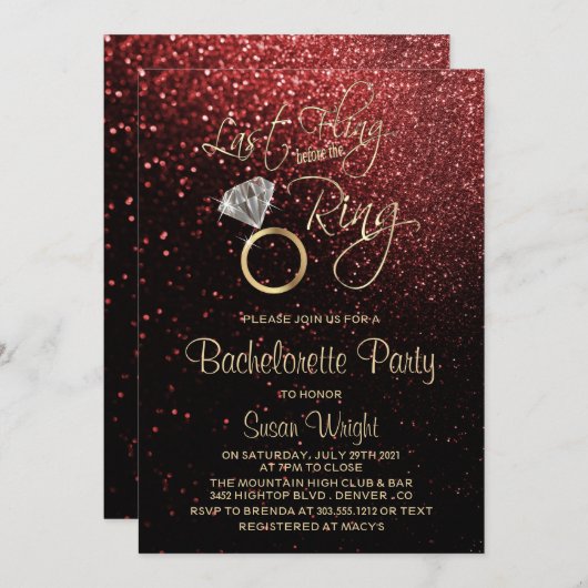 リングや輪バチェロレッテ赤の前の最後の浮動 招待状 (正面/裏面)