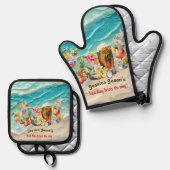 リングや輪ビーチカクテルトロピカル前の最後の興行期間 鍋つかみ&鍋敷きセット (正面/裏面)