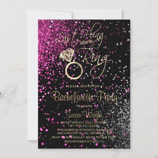 リングや輪ピンクの前の最後の浮動 – シルバー 招待状 (正面)