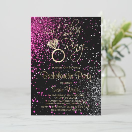 リングや輪ピンクの前の最後の浮動 – シルバー 招待状 (スタンド正面)