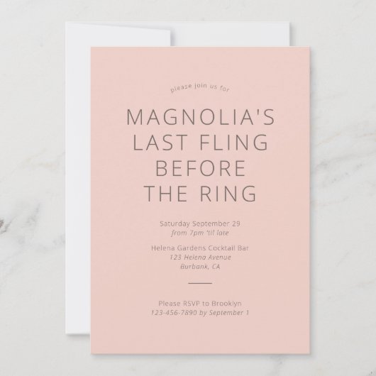 リングや輪ブライダルシャワー前の最後の興行成績 招待状 (正面)