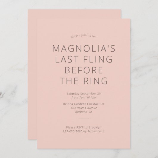 リングや輪ブライダルシャワー前の最後の興行成績 招待状 (正面/裏面)