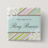 リングや輪ベアラスウィートガーデンストライプズ結婚の名前タグ 缶バッジ (正面)