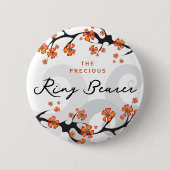 リングや輪ベアラトロピカルフラワー結婚スワールの名前タグ 缶バッジ (正面)