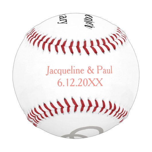リングや輪ベアラパーソナライズされたーネームコーラル 野球ボール (裏面)