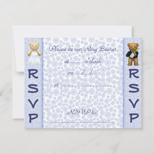 リングや輪ベアラ – テディベアーベアーブルーウェディング招待 招待状 (裏面)