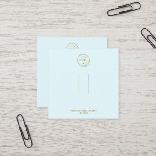 リングや輪ホルダーディスプレイあなたのロゴを追加ライトブルー スクエア名刺 (正面/裏面インサイチュ)
