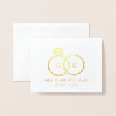 リングや輪モダンカスタム結婚式の写真ありがとう 箔カード (封筒付き正面)