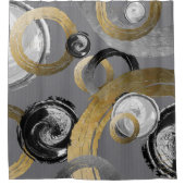 リングや輪円モダン抽象芸術金ゴールド黒グレー シャワーカーテン (正面)