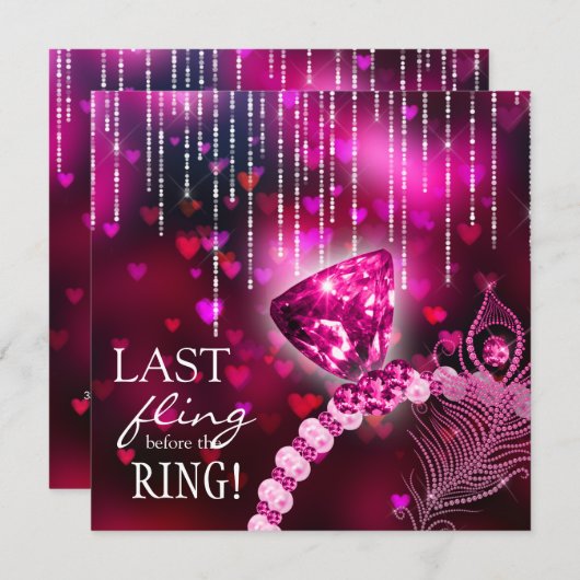リングや輪前の最後の浮動バチェロレッテピンクリングや輪 招待状 (正面/裏面)