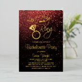 リングや輪前の最後の浮動バチェロレッテ赤と金ゴールド 箔招待状 (立ち正面)