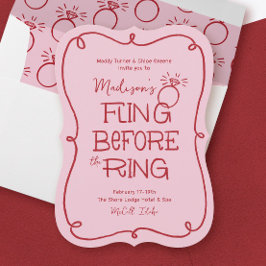 リングや輪前の赤とピンクのドードルスケッチ 招待状