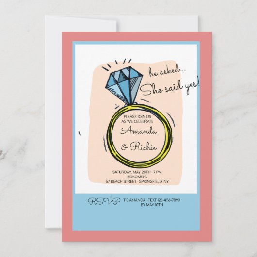 リングや輪婚約パーティ招待状 招待状 (正面)