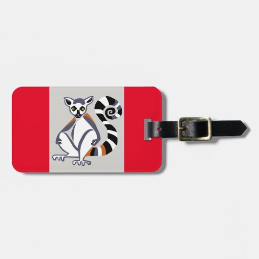 リングや輪尾LEMUR – 絶滅の危機に瀕した動物 – 赤 ラゲッジタグ (正面横)