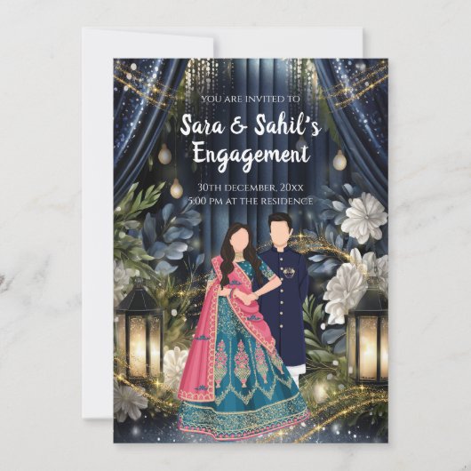 リングや輪式招待状インディアン婚約招待 招待状 (正面)