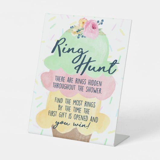 リングや輪狩りアイスクリームブライダルシャワーゲーム 台座サイン (正面)
