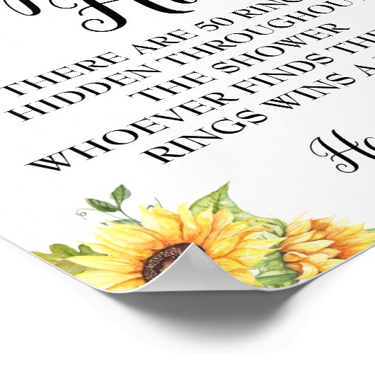 リングや輪狩りゲームブライダルシャワーひまわりサイン ポスター (角)