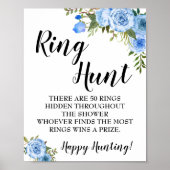 リングや輪狩りゲームブライダルシャワーブルーフラワーサイン ポスター (正面)