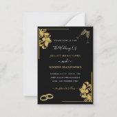 リングや輪結婚式招待状-フローラフレームシャンパン ノートカード (正面)
