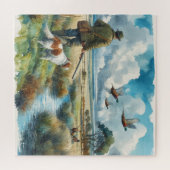 リングや輪首キジの水色ハンター ジグソーパズル (横)