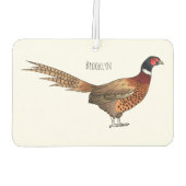 リングや輪首キジの鳥の漫画イラストレーション カーエアーフレッシュナー (裏面)