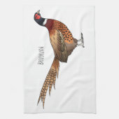 リングや輪首キジの鳥の漫画イラストレーション キッチンタオル (縦)