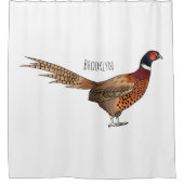 リングや輪首キジの鳥の漫画イラストレーション シャワーカーテン (正面)