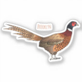 リングや輪首キジの鳥の漫画イラストレーション シール (正面)