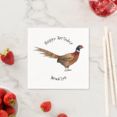 リングや輪首キジの鳥の漫画イラストレーション スタンダードカクテルナプキン (インサイチュ)