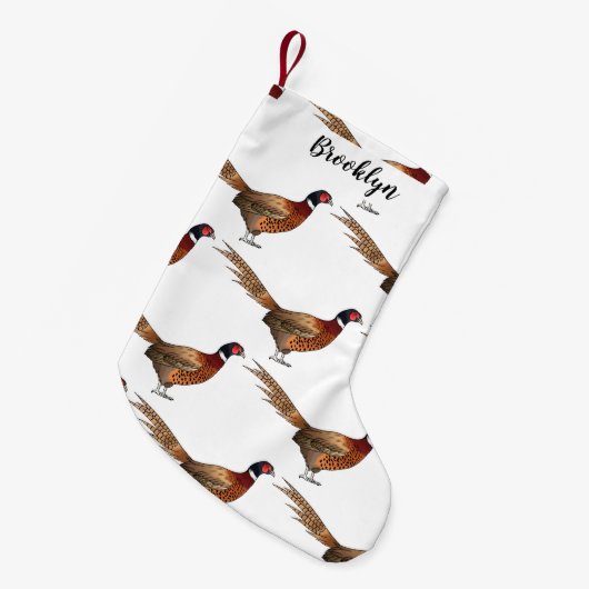 リングや輪首キジの鳥の漫画イラストレーション スモールクリスマスストッキング (正面 (吊り時))