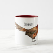 リングや輪首キジの鳥の漫画イラストレーション ツートーンマグカップ (中央)