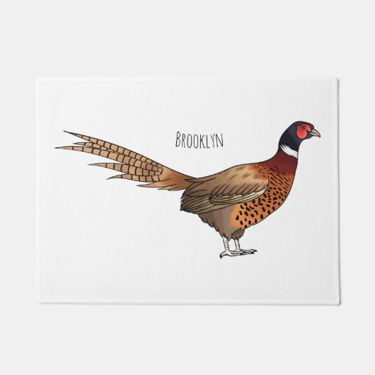 リングや輪首キジの鳥の漫画イラストレーション ドアマット (正面)