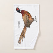 リングや輪首キジの鳥の漫画イラストレーション バスタオルセット (ハンドタオル)