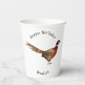 リングや輪首キジの鳥の漫画イラストレーション 紙コップ (裏面)