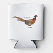 リングや輪首キジの鳥の漫画イラストレーション 缶クーラー (正面)