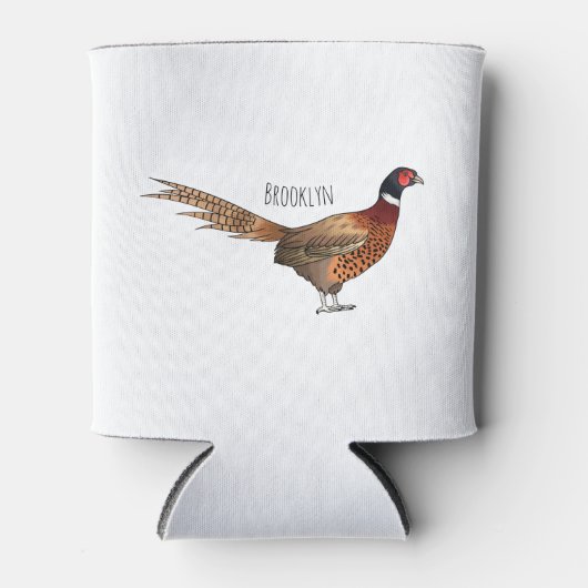 リングや輪首キジの鳥の漫画イラストレーション 缶クーラー (正面)