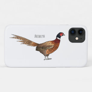 リングや輪首キジの鳥の漫画イラストレーション iPhone 11 ケース