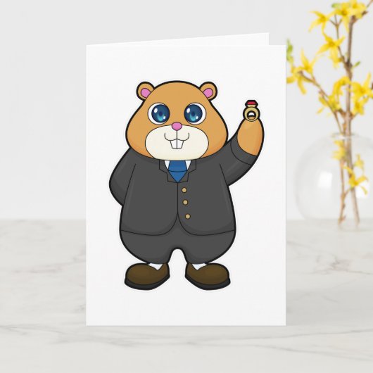 リングを持つグルーム結婚としてのハムスター カード (黄色い花)