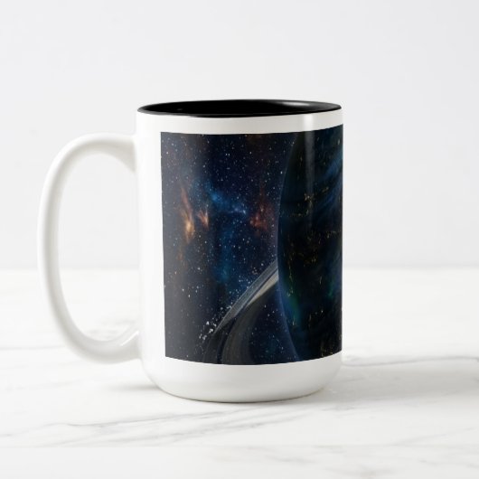 リングを持つ不思議な惑星 ツートーンマグカップ (左)