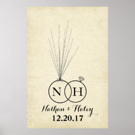 リングイニシャルバルーン指紋ウェディングゲストブック ポスター