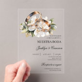 リングスペインのア結婚クリル白色フローラ アクリル招待状 (インサイチュ (ポータブル))