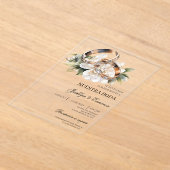 リングスペインのア結婚クリル白色フローラ アクリル招待状 (レイダウン)