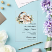 リングスペインのア結婚クリル白色フローラ アクリル招待状 (インサイチュ (ウェディング))