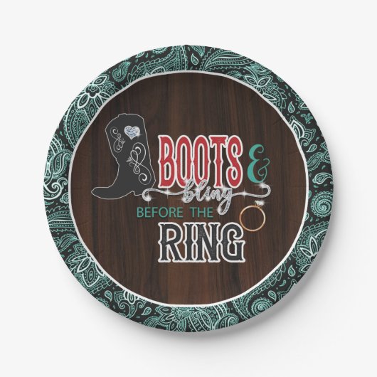 リングプレートの前にブーツと輝き - ターコイズ ペーパープレート (正面)