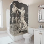 リングボクシングでボクサーを数えるレフェリー，ヴィンテージ シャワーカーテン (インサイチュ)