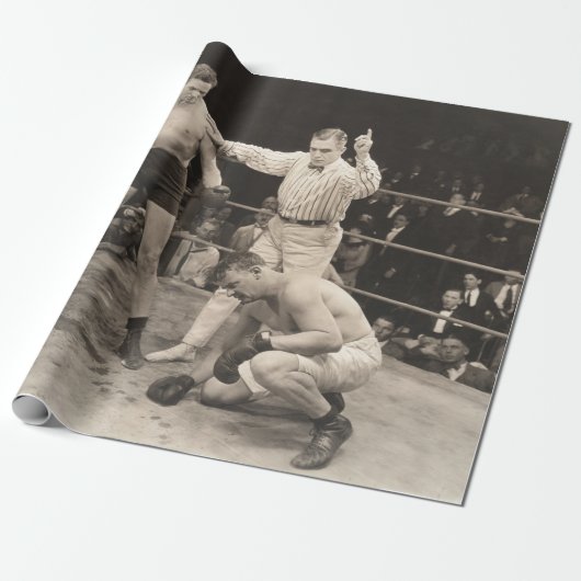 リングボクシングでボクサーを数えるレフェリー，ヴィンテージ ラッピングペーパー (アンロールド)