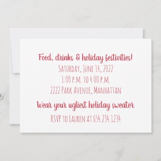 リングルとクリスマスのブルドッグフランスのを混ぜる 招待状 (裏面)