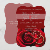 リング付きの花の赤いバラの結婚式招待状 招待状 (正面/裏面)