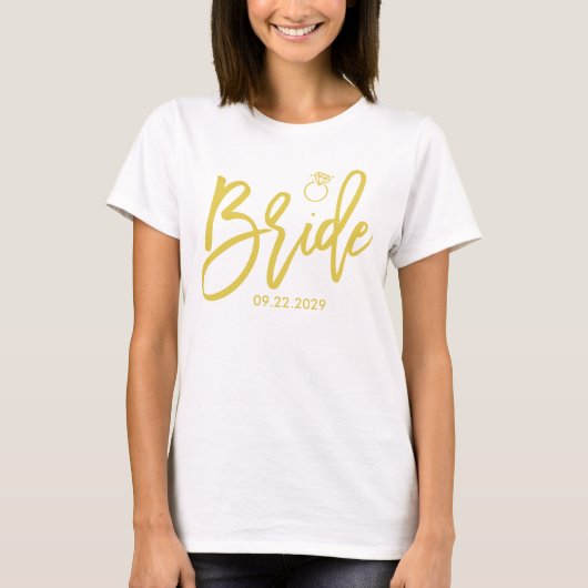 リング付きアイランドシトラスイエローグリーンの花嫁シャツ Tシャツ (正面)